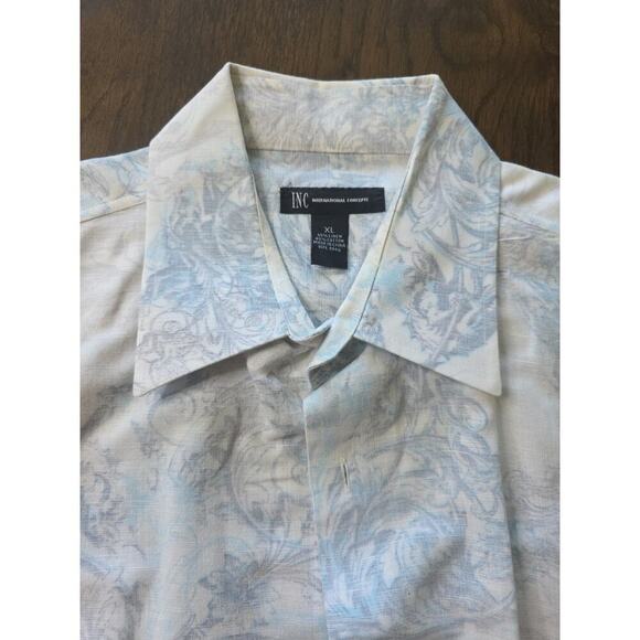 INC International Concepts men size XL long sleeve button up Blue floral linen - Picture 8 of 16